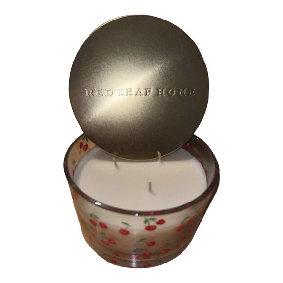 Red Leaf Home Cherry Blossom Candle 3 Wick Wax Glass Jar w/ Cherries 16.5 oz NEW - Picture 3 of 5